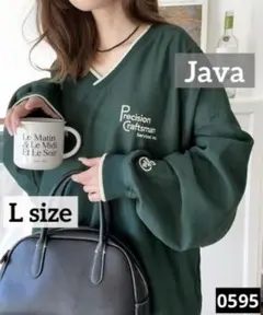 0595 Java 大人のメンズライク。リブラインロゴ刺しゅうプルオーバー