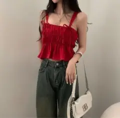 【値下げ致しました】リボンギャザーキャミ レッド nugu dholic GRL