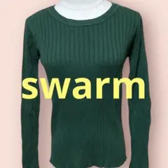 swarmダークグリーン リブ編み 長袖ニットセーター／Ｆ