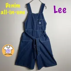【Lee】デニムオールインワン サロペット ミドル丈 ウエストベルト 希少 古着