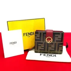 ほぼ未使用 保存箱 袋付き フェンディ ズッカ柄 レザー 二つ折り 財布 茶