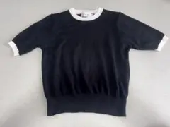 黒 半袖ニット ホワイトリブ付き