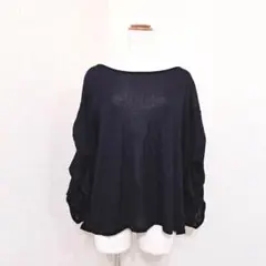 glare chic　3Dギャザースリーブ ドルマントップス（LL）ブラック