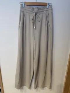 ベージュ リブ編み ワイドパンツ