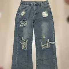 ダメージデニムパンツ ダークブルー