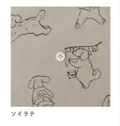 【はぎれ】コットンキャンバスにハンドプリント「ふだんのクルちゃん」　ソイラテ