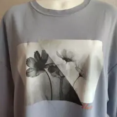 【nilway】オーバーサイズ Tシャツ フラワーフォトプリントブルーグレー　М