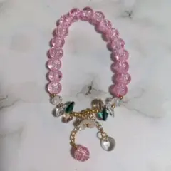ピンクビーズクリスタルブレスレット 18
