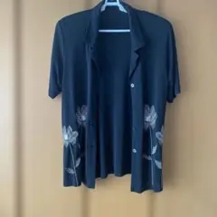 ANNAFRODI MILANO 黒 レトロ花柄刺繍 半袖カーディガン