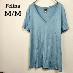 Felina 【M/M】 Vネック半袖Tシャツ 青 ブルー ユニセックス 無地