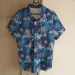 アロハシャツ 青色パームツリー柄 半袖