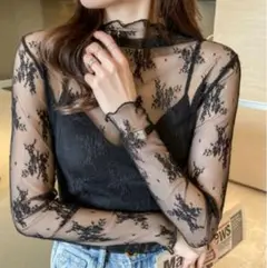 花柄シースルーブラウス☆ブラック