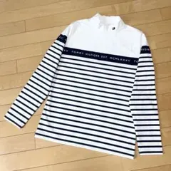 トミーヒルフィガーゴルフモックネック トップス ロンT 白 ネイビー ボーダー