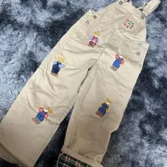 ミキハウス MIKIHOUSE レア 希少 ベージュ チェック柄 サロペット