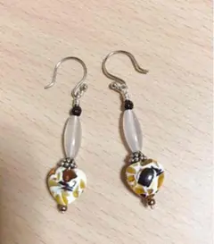 シルバー925 ローズクォーツとクラックアンバーのピアス