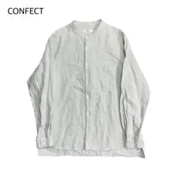 nest Robe CONFECT 起毛リネン バンドカラー シャツ ベージュ