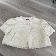 【美品】BCBG アイボリー ツイードジャケットボレロ　フリンジ付き