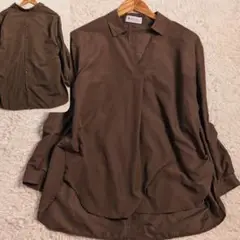 美品✨ジャイロ　アシンメトリー　長袖ブラウス　ブラウン　背中ボタン