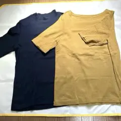 UNIQLOリブ素材 半袖Tシャツ 黒 、マスタード ２枚セット　XL
