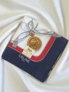 CELINE タッセル コイン 懐中時計デザイン ハンカチ ネイビー