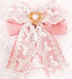 リボンレース♡ブローチ(ピンク)ロリィタ メイド 地雷 プレゼント ヲタ活