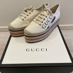 最安値 新品GUCCI グッチ 厚底 スニーカー エスパドリーユ キャンバス