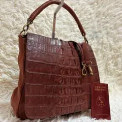 美品　JRA認定　本革　クロコダイル　2way　トートバッグ　ワニ革　ブラウン