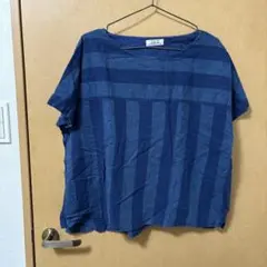 サニークラウズ　半袖Tシャツ ダークブルー ストライプ
