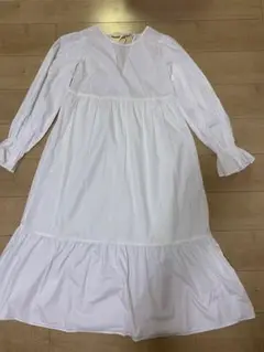 Wcloset ホワイト Aライン ロングワンピース 長袖 フリル袖