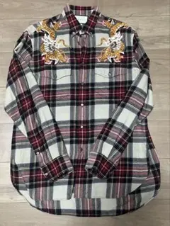 美品/L相当◎ GUCCI ドラゴン刺繍 ネルシャツ チェック 長袖 メンズ 美品/L相当◎ GUCCI ドラゴン刺繍 ネルシャツ チェック 長袖