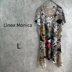 4107【LineaMonica】デザインカットソー半袖　花柄レース　L 個性的