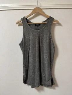 ダメージ加工 グレー タンクトップ Lサイズ
