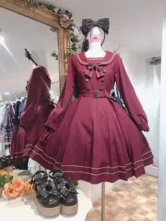 メタモルフォーゼ 長袖セーラーワンピース ボルドー 美品 ロリータ