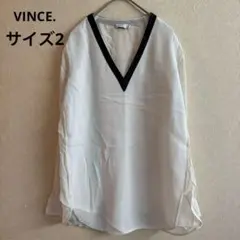 VINCE. ホワイト Vネック 長袖シャツ サイズ2 レザー シースルー