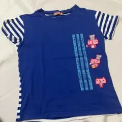 キャラクター付き青ストライプTシャツ S