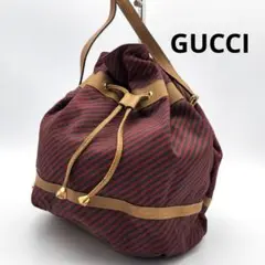 GUCCI 巾着 ショルダーバッグ キャンバス レザー グッチ