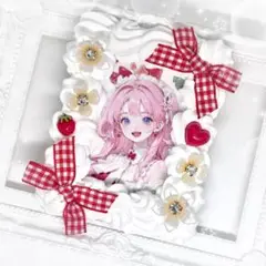 硬質ケーストレカケースホイップデコB8ガーリー白 赤リボン 花 いちご