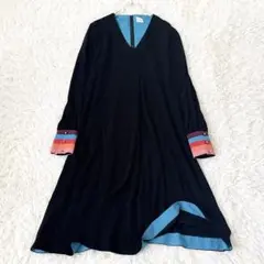 極美品✨ ポールスミス カラーコントラスト カフス ワンピース ブラック L相当