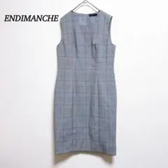 美品【アンディマンシェ】ノースリーブワンピース　LL　グレンチェック　グレー