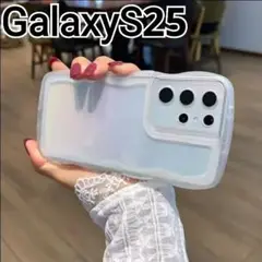 GalaxyS25 ケース　ウェーブフレーム　クリア なみなみ　可愛い
