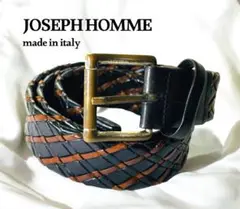 希少☆JOSEPH HOMME レザーベルト　編み込み　ブラック　流通少