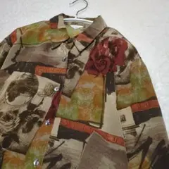 レトロモダン Aire アートコラージュ 総柄シャツ 90’sヴィンテージ風古着