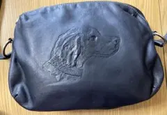 キタムラ ネイビー レザー ショルダーバッグ 犬の顔エンボス加工