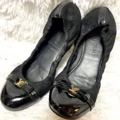 ルイヴィトン バレエシューズ エナメル レザー LVロゴ ゴールド金具 ブラック