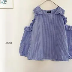 美品SPIGA 肩メッシュフリルボリューム袖ブラウス5130