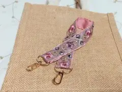 インド刺繍リボンのハンドストラップ Eピンク