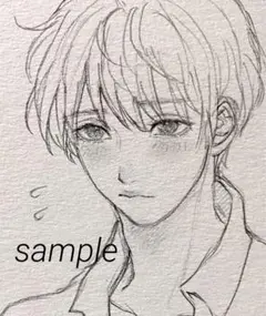 オリジナル手描きイラスト　創作　アナログイラスト　モノクロ　鉛筆画　男の子