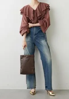 22AW Whim Gazette ウィムガゼット フリルブラウス ブラウン