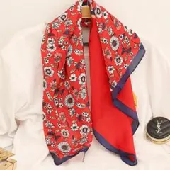 スカーフ レトロ おしゃれ 花柄 フラワー 目印 アクセント レッド 赤 可愛い
