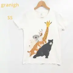 グラニフ(SS-S)アニマルプリントTシャツ　半袖　コットン　カットソー　白系